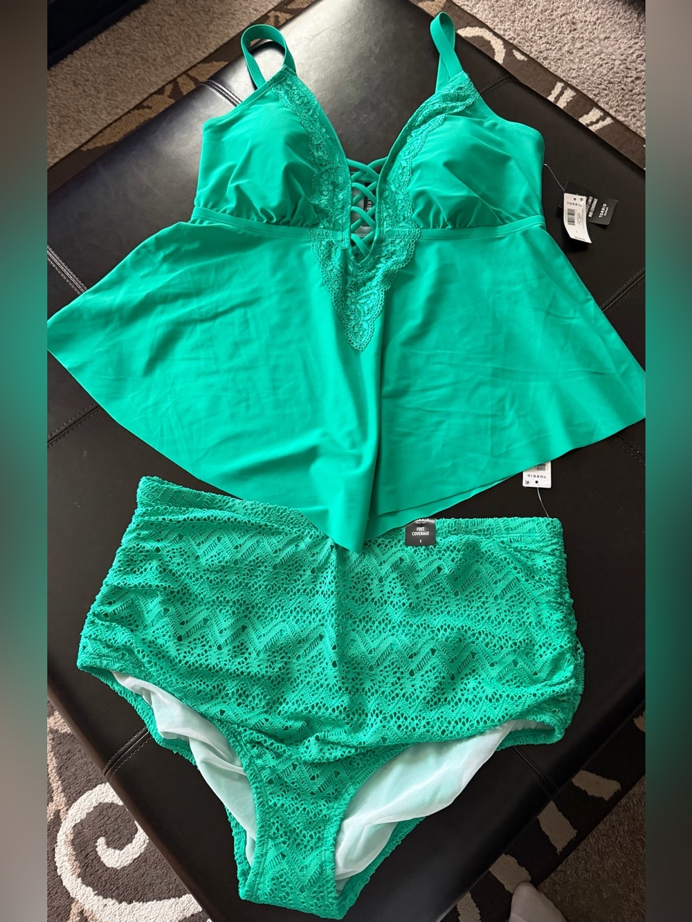 NWT Torrid 2 pc crochet bathing suit. Tropic leaf color. Size 1 = 14/16.